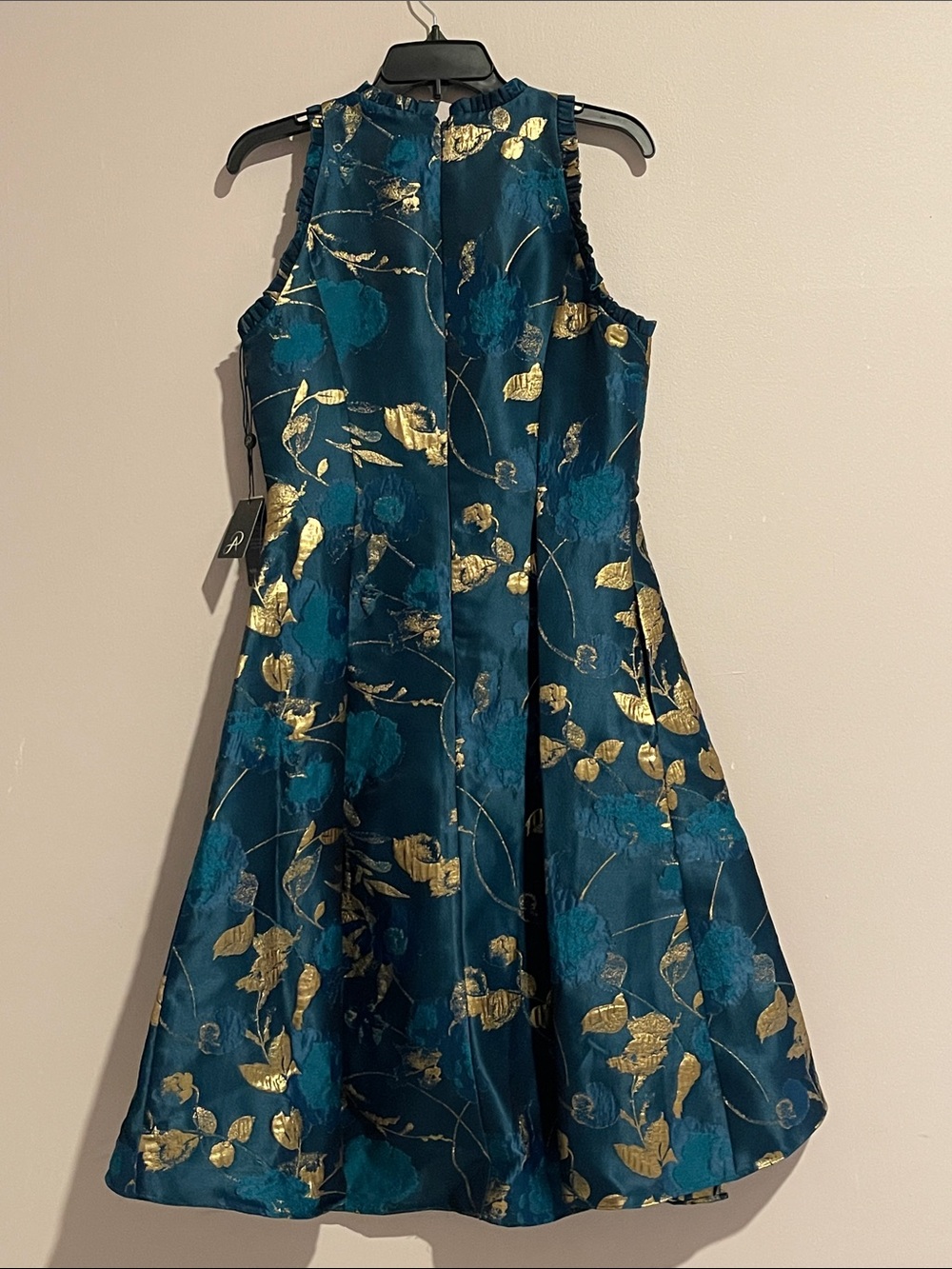 Adrianna Papell Teal and Gold Floral High-Low Dress - Picture 6 of 12